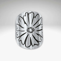 Bitterroot Wildflower Adjustable Ring in matte silver featuring a detailed flower design.