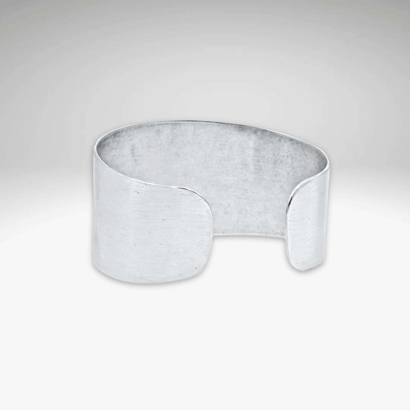 Bitterroot Flower Cuff Bracelet in matte silver finish, 1.4" width, handmade in Montana.