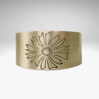 Antique brass Bitterroot flower wide cuff bracelet, handmade in Montana
