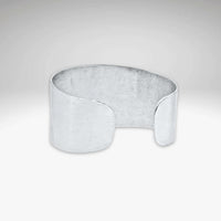 Backside on the Bitterroot Flower Cuff Bracelet in matte silver finish, adjustable, handmade in Montana, nickel and lead-free.