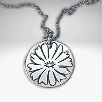 Bitterroot Necklace featuring a fine line etched bitterroot flower pendant in matte silver finish.
