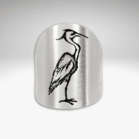 Blue Heron Adjustable Ring featuring a graceful etched heron design on a silver adjustable band.
