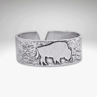 Buff Adjustable Ring with elegant bison design in matte silver finish, perfect for nature lovers.