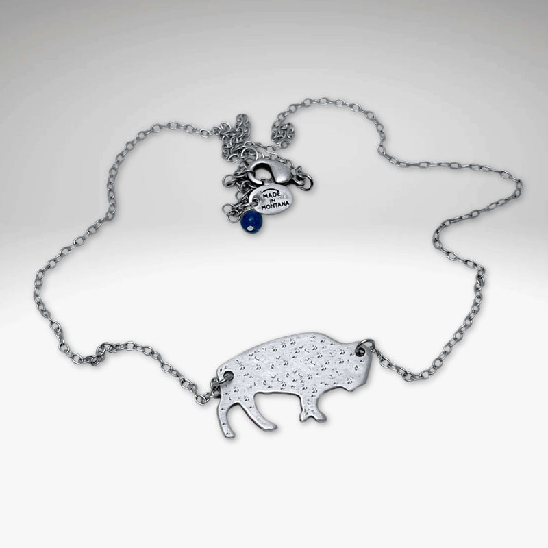 Buffalo Necklace featuring a rustic silver bison pendant on a delicate chain, perfect for wild style lovers.