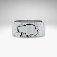 Buffalo Ring featuring a textured background and bison design in solid brass finish.
