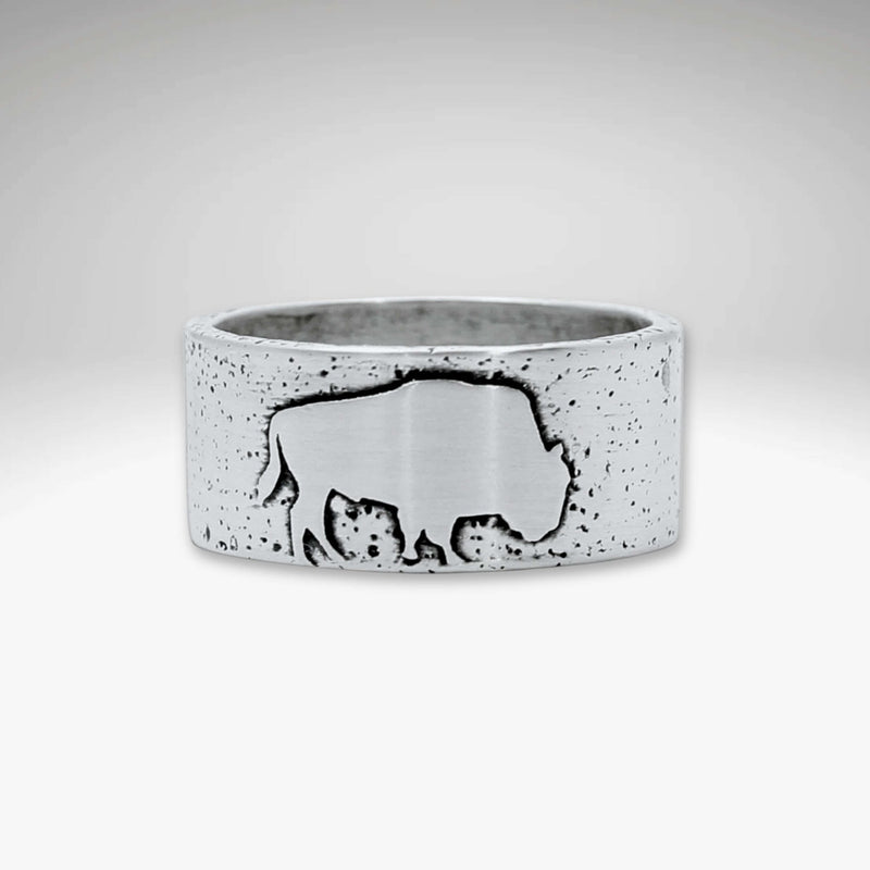 Buffalo Ring featuring a textured background and bison design in solid brass finish.