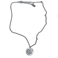 Butterfly Necklace featuring an etched butterfly pendant on a silver adjustable rolo chain.