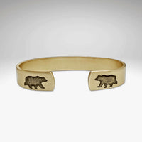 Every second counts - Bear Cuff Bracelet made from raw brass with two facing bear engravings.