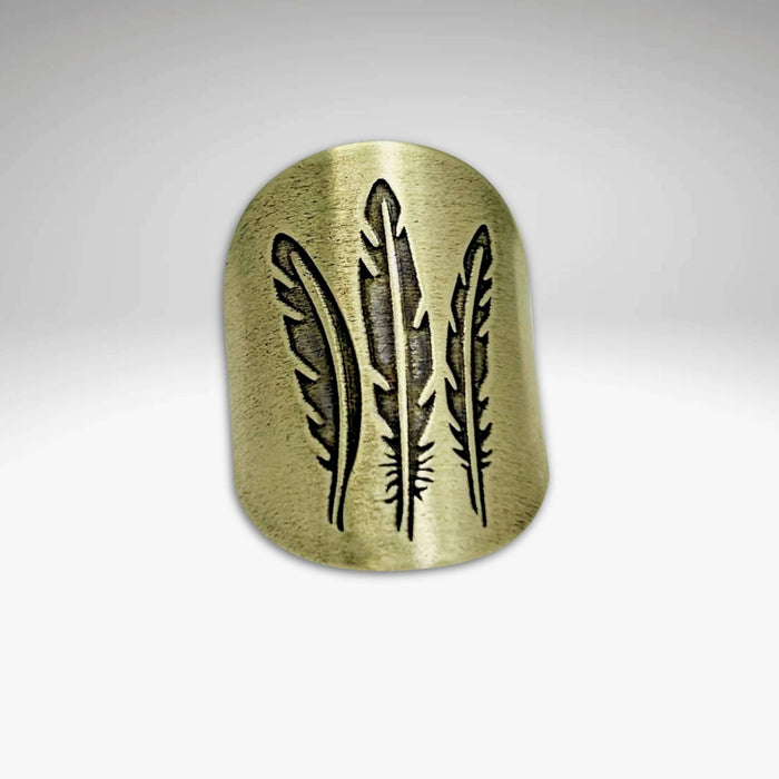 Feather Adjustable Ring featuring three-feather design, perfect for nature lovers and outdoor enthusiasts.