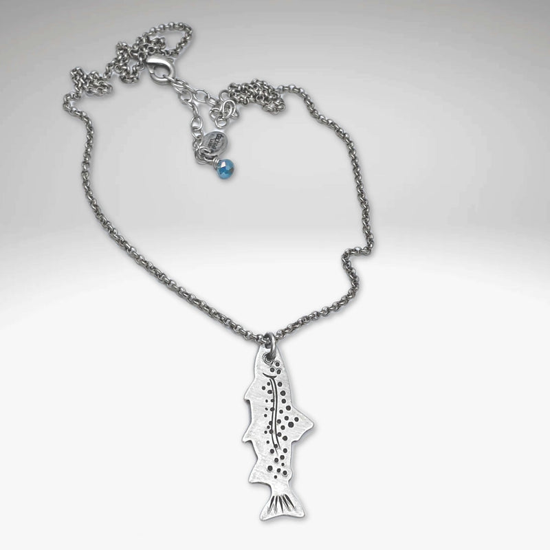 Fishin' Necklace featuring a silver fish pendant on a cable chain, representing aquatic life.
