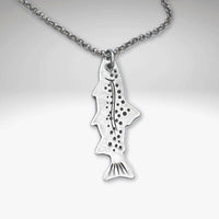 Fishin' Necklace featuring a detailed fish pendant in Matte Silver finish, suspended on a cable chain.