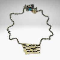 Fishing In Montana Necklace with detailed trout design and adjustable chain options.