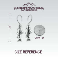 Fishing Trout Earrings – Montana Wildlife Jewelry, Matte Silver or Antique Brass - Daphne Lorna