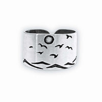 Flyover Adjustable Ring with Mountains, Waves, Full Moon and Birds - Daphne Lorna