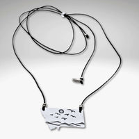 Flyover Montana - Necklace with Mountains birds and sun featuring a Montana pendant design.