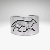 Fox Run Adjustable Ring featuring a beautifully crafted fox design in matte silver finish.