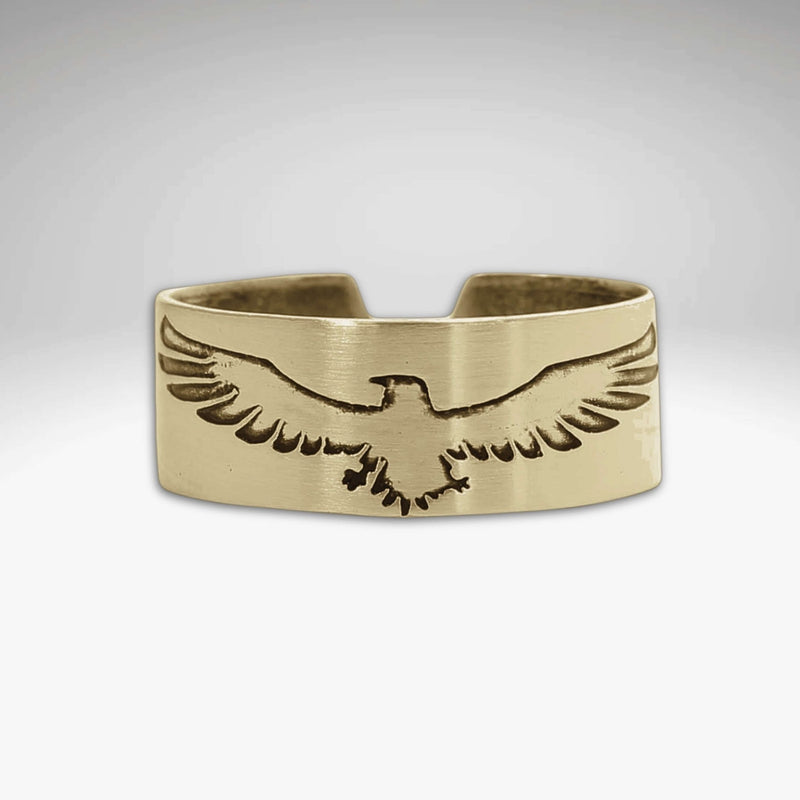 Freebird Adjustable Ring featuring an eagle design in Antique Brass, symbolizing freedom and nature.