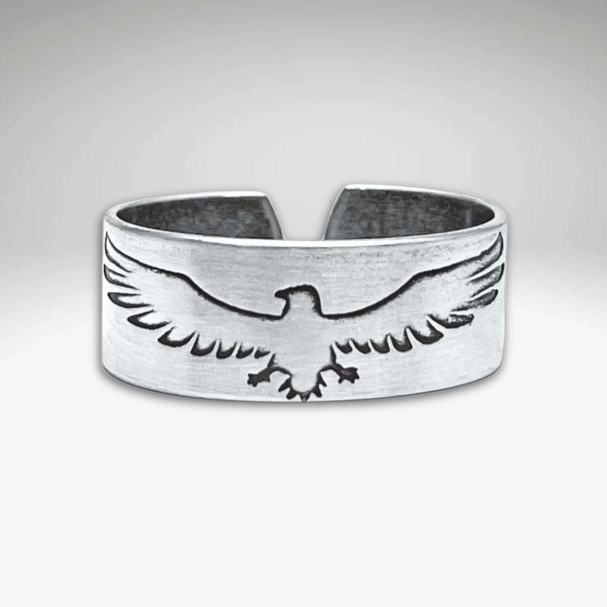 Freebird Adjustable Ring in Matte Silver with eagle design, symbolizing freedom and nature.