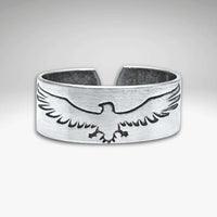 Freebird Adjustable Ring in Matte Silver with eagle design, symbolizing freedom and nature.