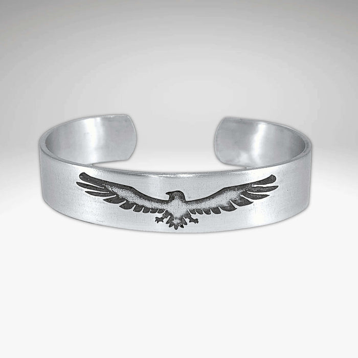 Freebird Cuff Bracelet- Eagle Bird bracelet for men and women showcasing an intricate eagle design on a silver cuff.