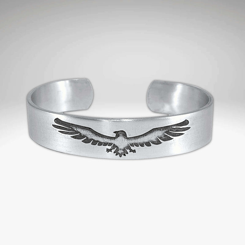 Freebird Cuff Bracelet- Eagle Bird bracelet for men and women showcasing an intricate eagle design on a silver cuff.