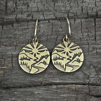 Going to the Sun Earrings featuring brass design inspired by Glacier National Park's iconic landscape.