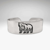 Griz Cuff Bracelet featuring a grizzly bear silhouette, perfect for nature lovers and adventure seekers.