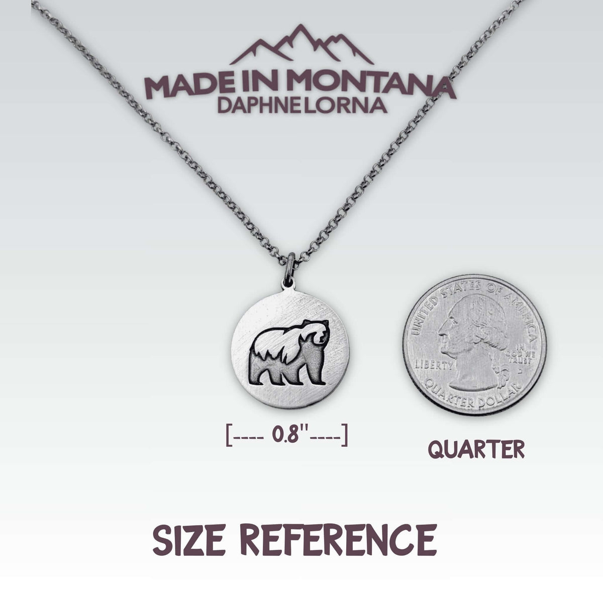 Grizzly Bear Pendant on chain, 18" adjustable necklace - Daphne Lorna