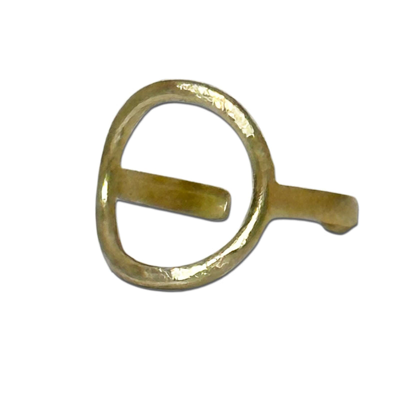 Close-up of the Halo Adjustable Ring in Antique Brass finish, showcasing its unique design and texture.