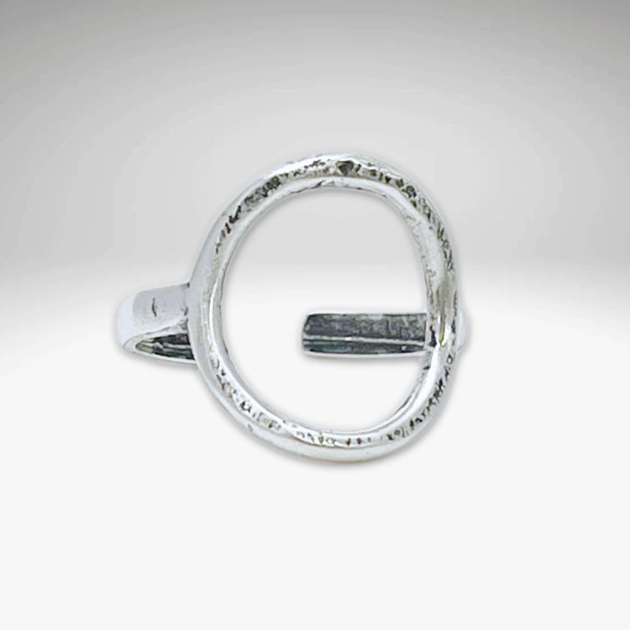 Halo Adjustable Ring in hand-hammered Matte Silver finish, designed for a comfortable fit, perfect for any occasion.