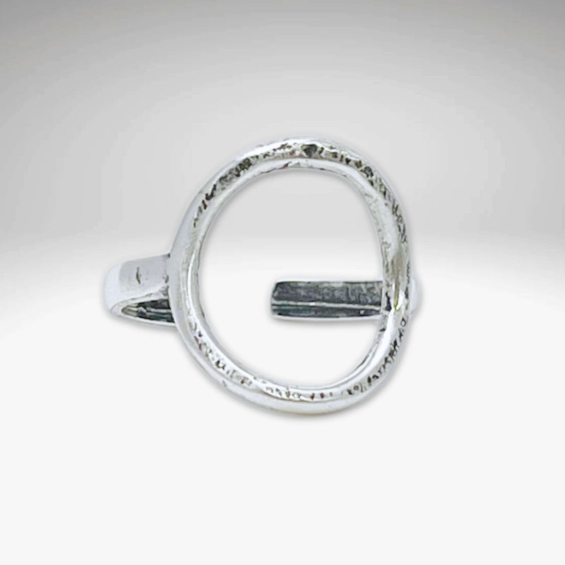 Halo Adjustable Ring in hand-hammered Matte Silver finish, designed for a comfortable fit, perfect for any occasion.