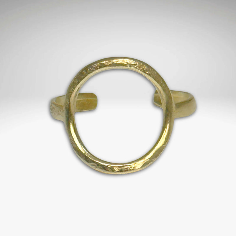Halo Adjustable Ring in antique brass finish, featuring a hand-hammered texture, perfect for any occasion.