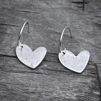 Heart Drop 2 Earrings - Handmade sterling silver heart earrings with textured finish and 0.5" earwire.
