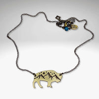 High Alpine Bison Necklace featuring a bison cutout with mountain design on a simple chain.