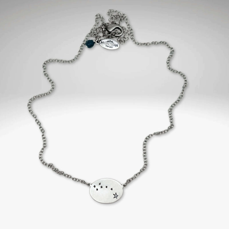 Little Dipper Necklace in Matte Silver finish featuring seven stars of the Ursa Minor constellation.