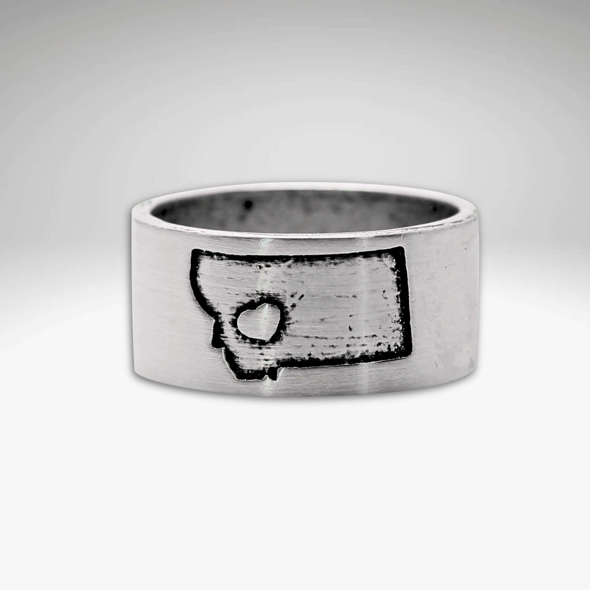 Lovin' Montana Ring with etched Montana shape and heart in Matte Silver finish.