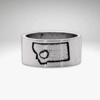 Lovin' Montana Ring with etched Montana shape and heart in Matte Silver finish.