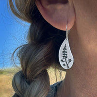 Lupine Flower Earrings displayed in teardrop shape, highlighting Montana wildflower design in matte silver finish.