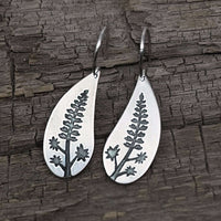 Lupine Flower Earrings in matte silver finish showcasing vibrant wildflower design, perfect for summer style.