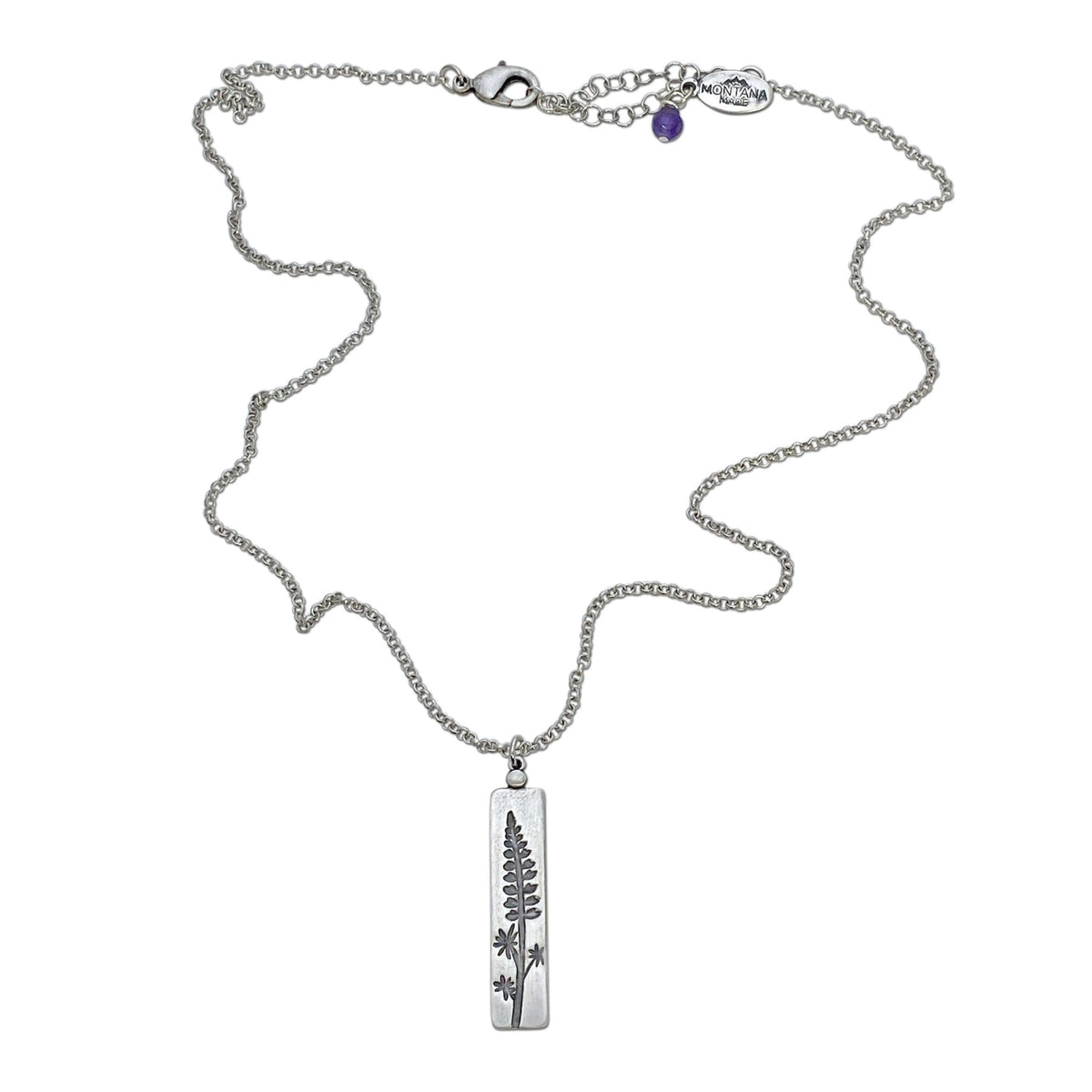 Lupine Necklace featuring a wildflower design on an adjustable rolo chain, perfect for sunny days.