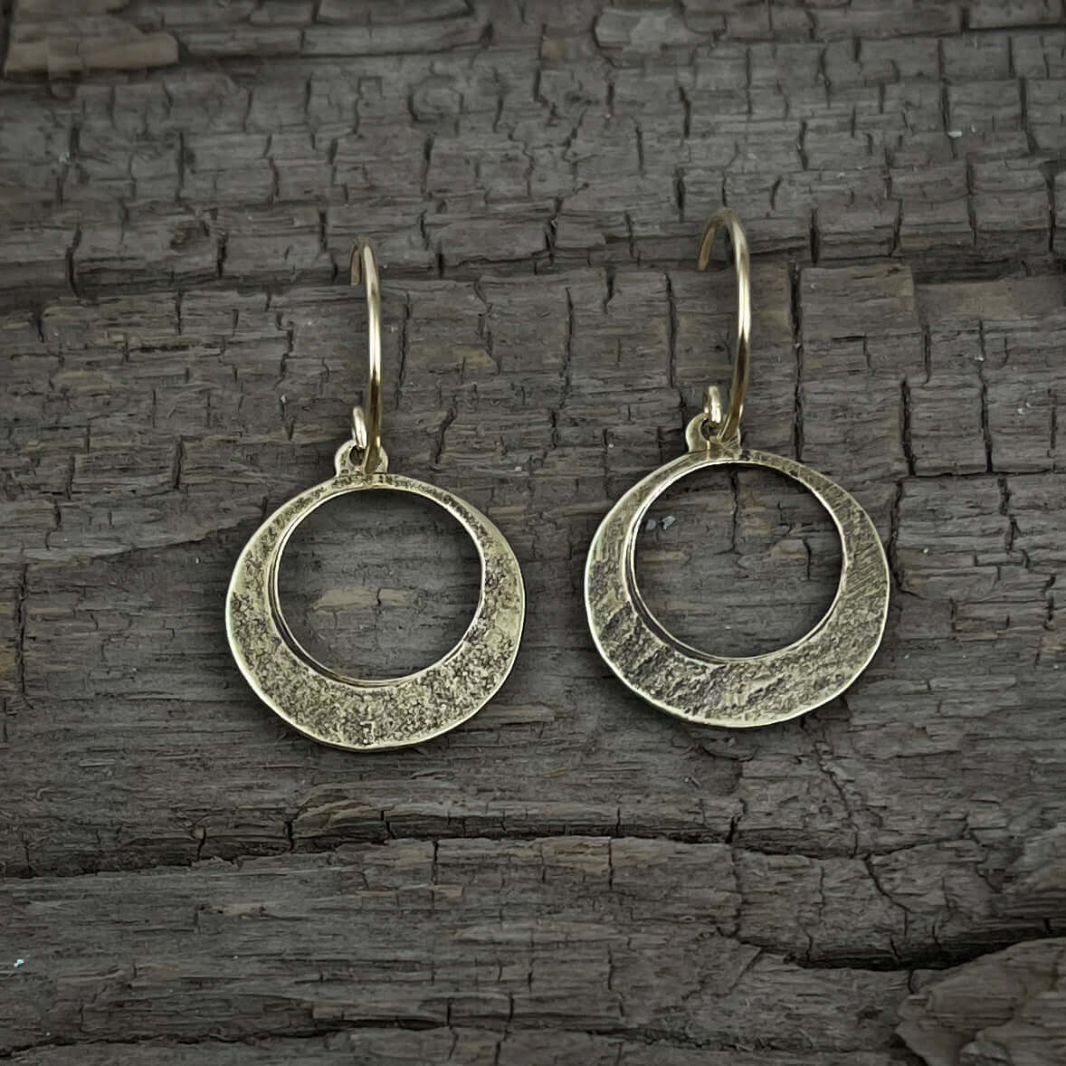Mini Discs Earrings in Antique Brass with hand hammered texture for a unique touch.