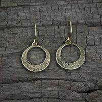 Mini Discs Earrings in Antique Brass with hand hammered texture for a unique touch.