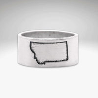 Montana State Outline Ring with engraved outline of Montana on a sleek silver band.