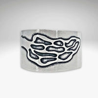 Morel Adjustable Ring showcasing an etched Morel design in Matte Silver finish.