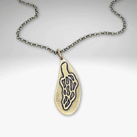 Morel Mushroom Necklace featuring a solid brass pendant with an etched morel design on a delicate chain.