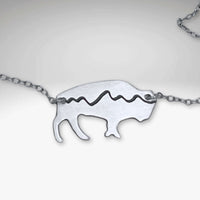 Mountains on Buffalo Necklace featuring a bison silhouette with Tetons design and rustic finish.