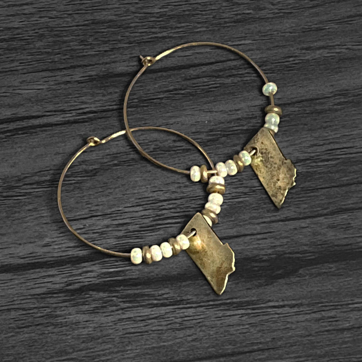 MT Beaded Hoop Earrings featuring matte silver and antique brass beads in a 1.2" hoop design.