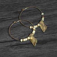 MT Beaded Hoop Earrings featuring matte silver and antique brass beads in a 1.2" hoop design.