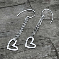 Open Heart Earrings on a rolo chain with sterling silver earwires, featuring delicate heart dangles.