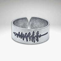 P Pine Adjustable Ring in matte silver showcasing a design inspired by pine trees, symbolizing wisdom and endurance.